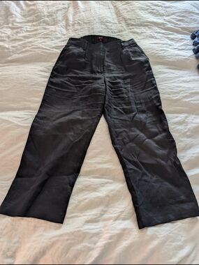 Quince Women's Linen Pleated Trousers Size 8 Petite Black